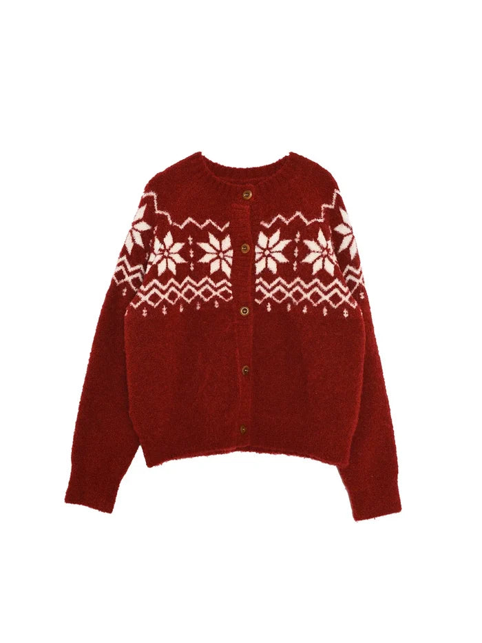 Cleo Round Neck Jacquard Cardigan