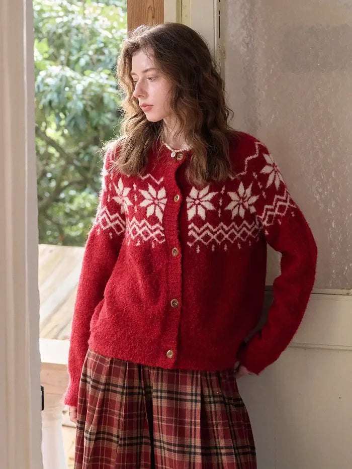 Cleo Round Neck Jacquard Cardigan