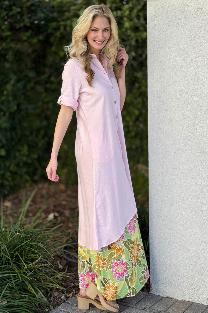 Coastal Breeze Linen Tunic in Baby Pink