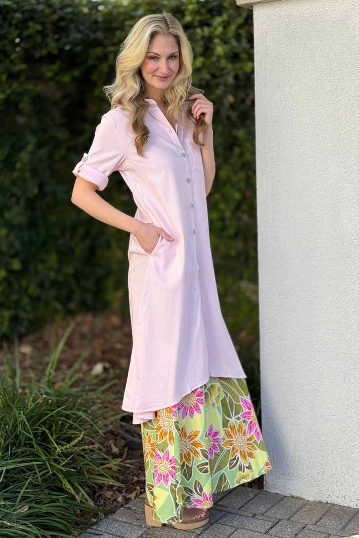 Coastal Breeze Linen Tunic in Baby Pink