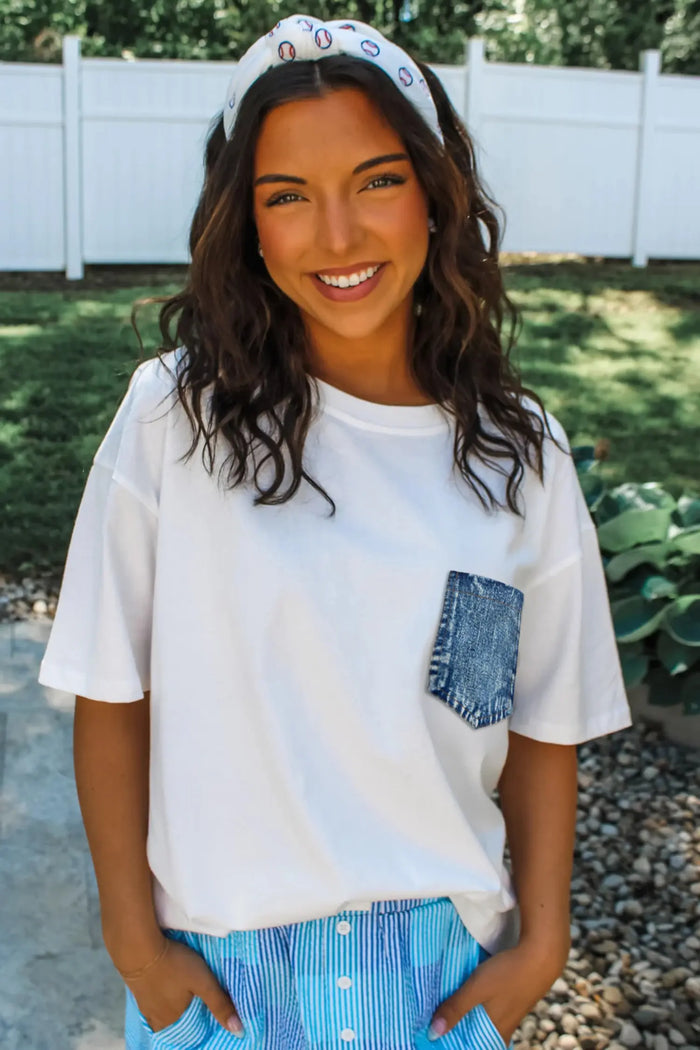 Colour Block Chest Pocket Patched Casual Short Sleeve Top