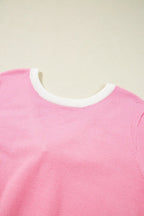 Colourblock Bow V-Shape Cut Back Short Sleeve Sweater - Sweaters & Cardigans/Short