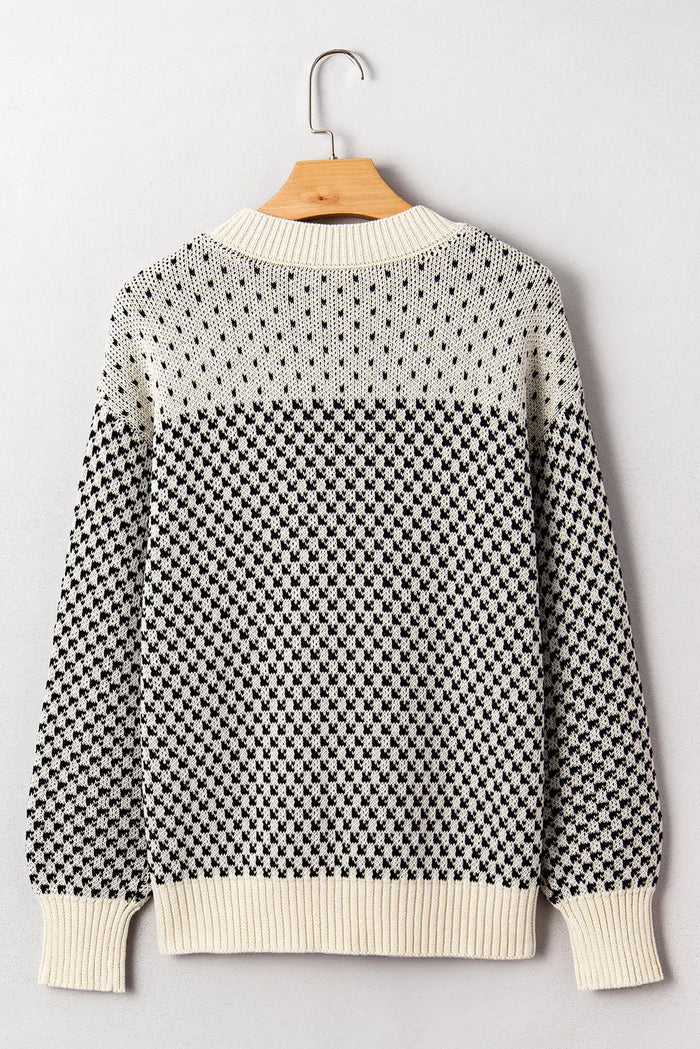 Contrast Colour Pattern Lantern Sleeve Sweater - Sweaters & Cardigans/Sweaters