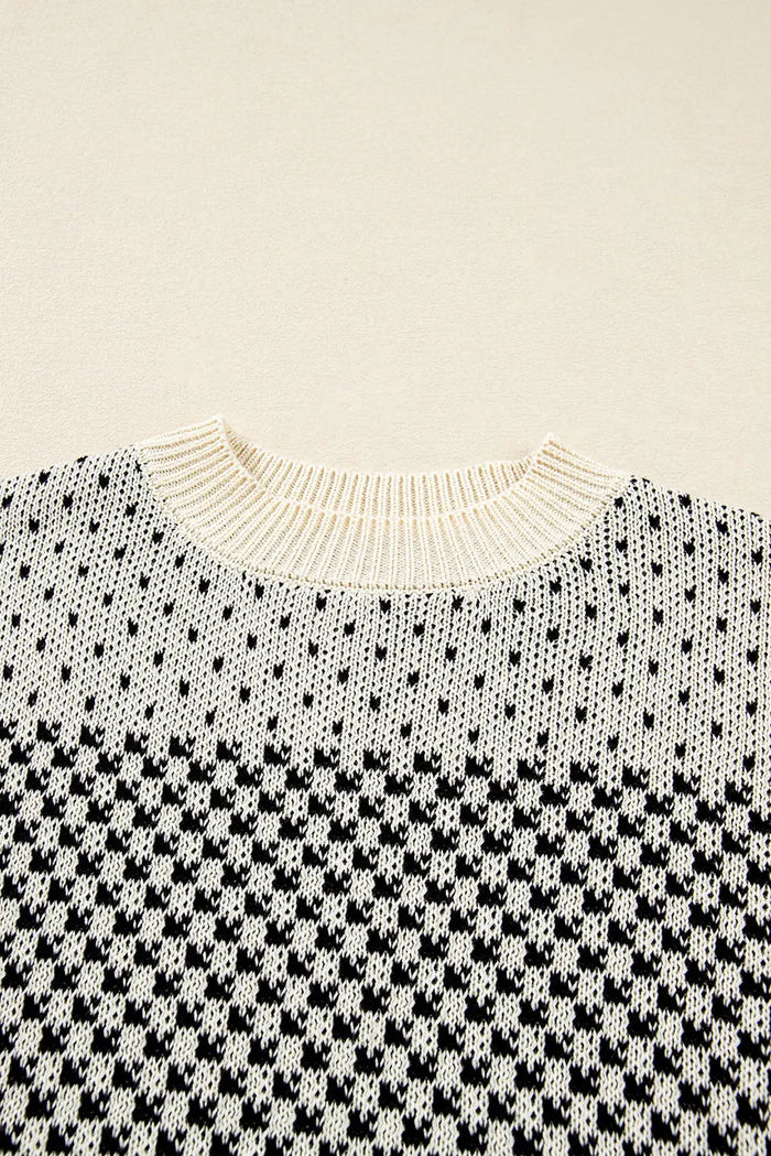 Contrast Colour Pattern Lantern Sleeve Sweater - Sweaters & Cardigans/Sweaters