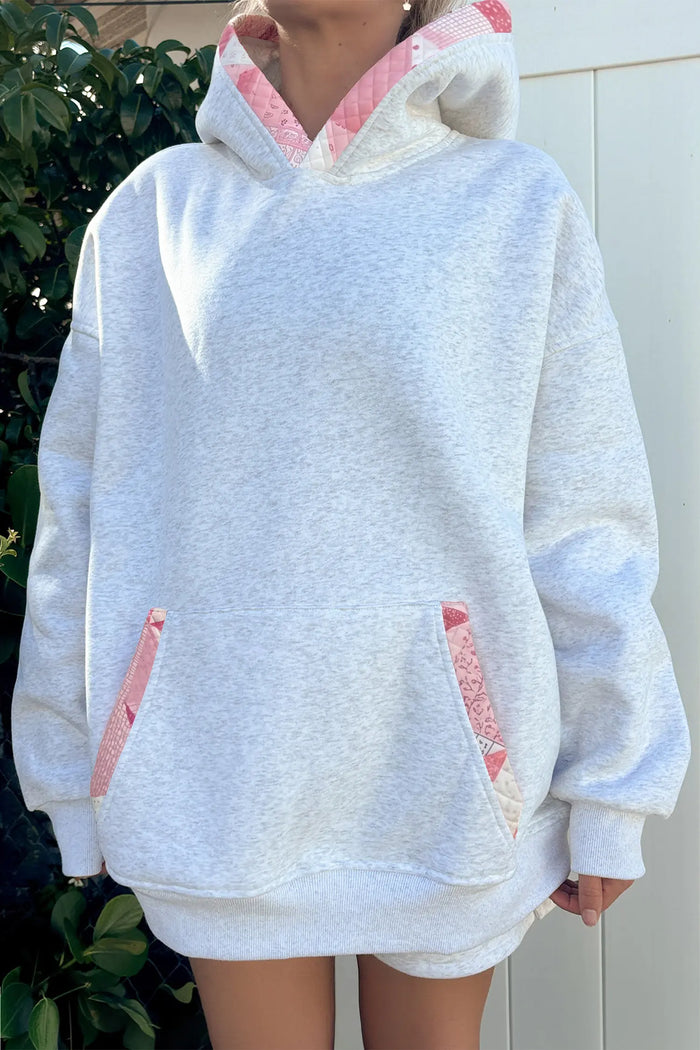 Contrast Patchwork Oversized Hoodie – Gray