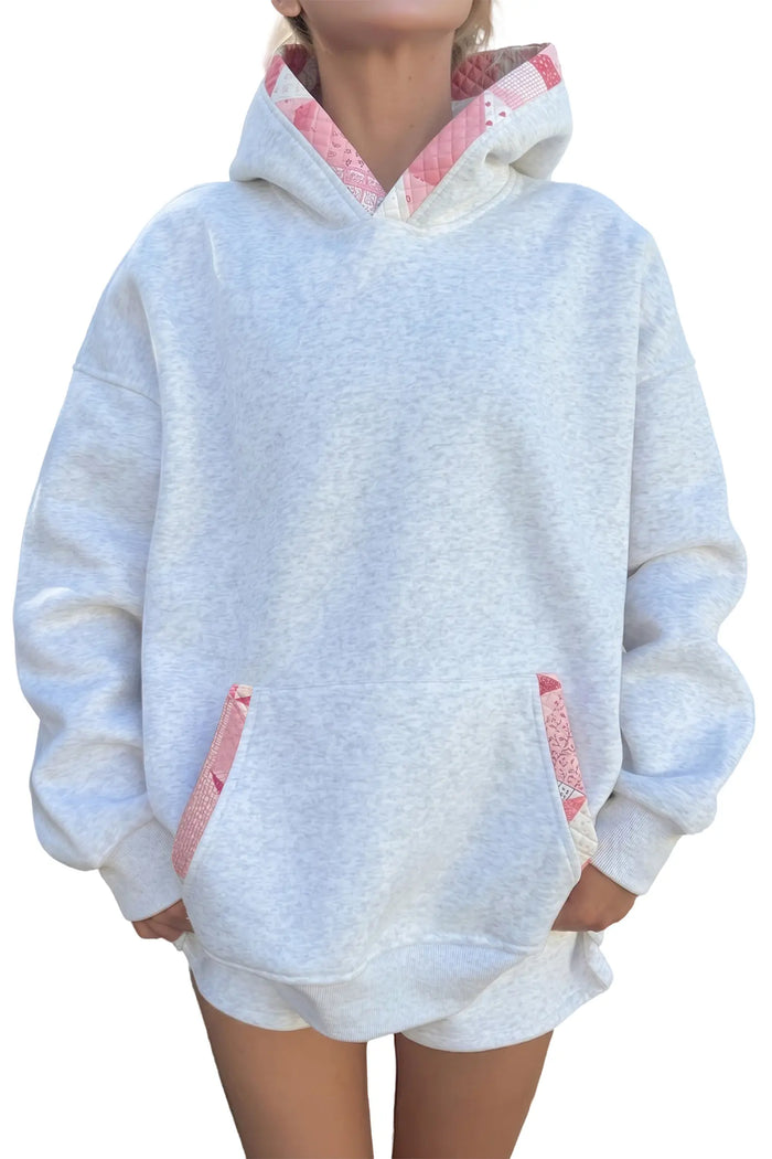 Contrast Patchwork Oversized Hoodie – Gray