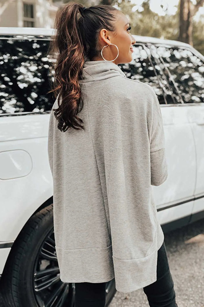Cowl Neck Shift Tunic Top - Tops/Long Sleeve Tops