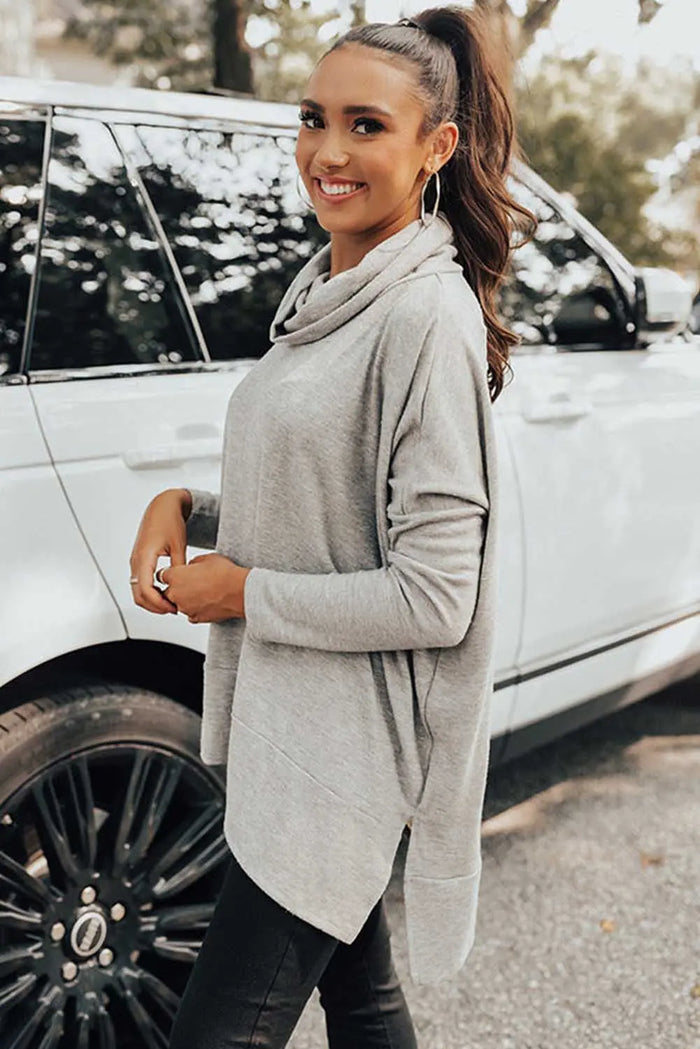Cowl Neck Shift Tunic Top - Tops/Long Sleeve Tops