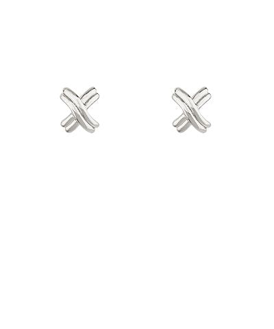 Gold and silver crisscross textured stud earrings with sterling silver posts displayed on a white background from The Pink Doxie Boutique.