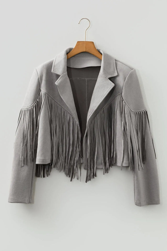 Cropped Fringe Faux Suede Jacket - Outerwear/Jackets