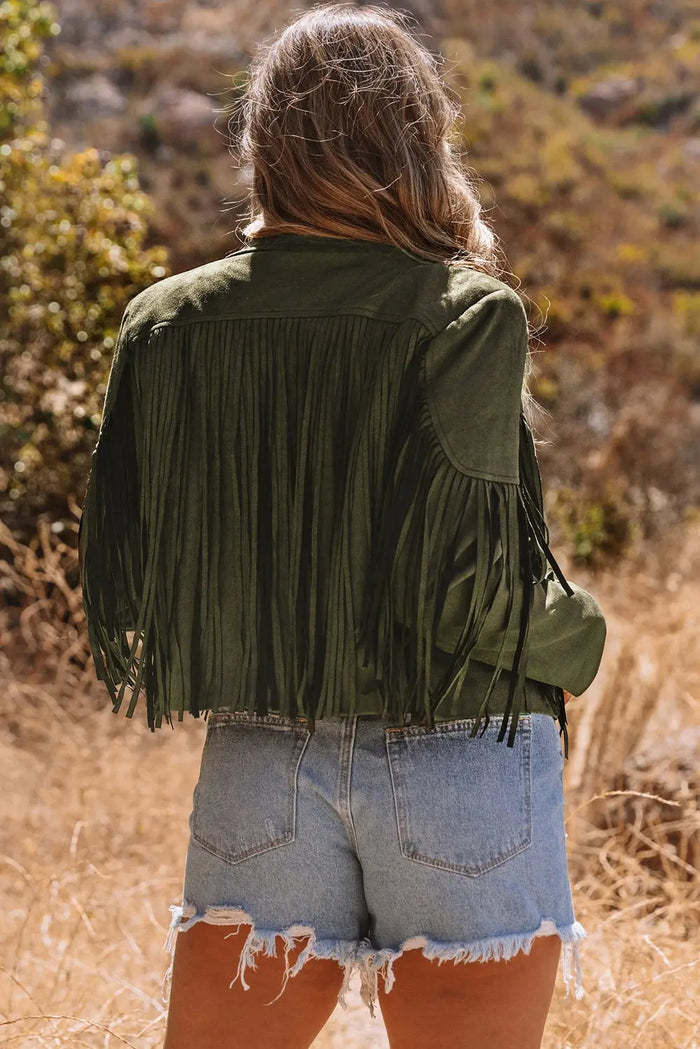 Cropped Fringe Faux Suede Jacket - Outerwear/Jackets