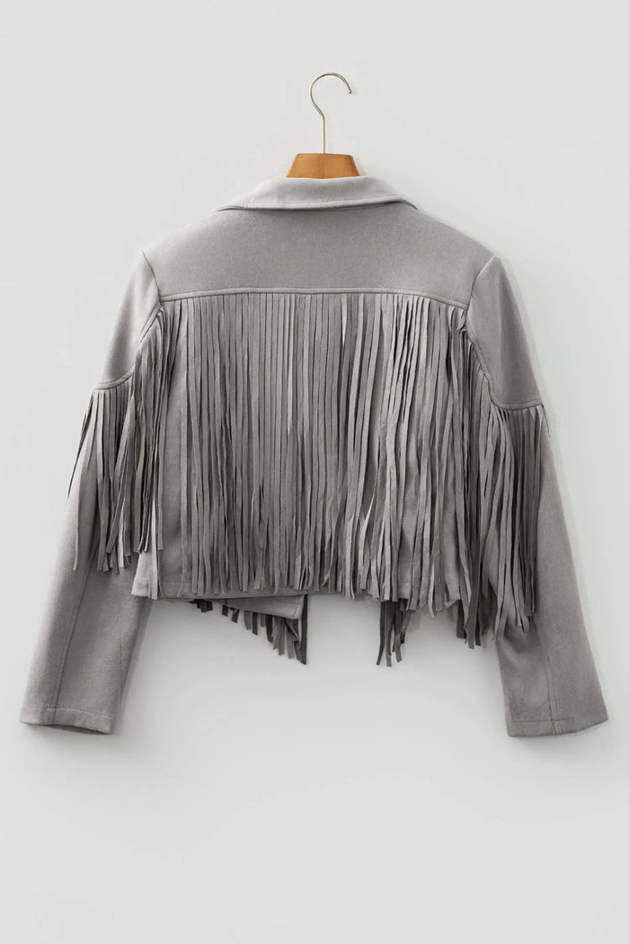 Cropped Fringe Faux Suede Jacket - Outerwear/Jackets
