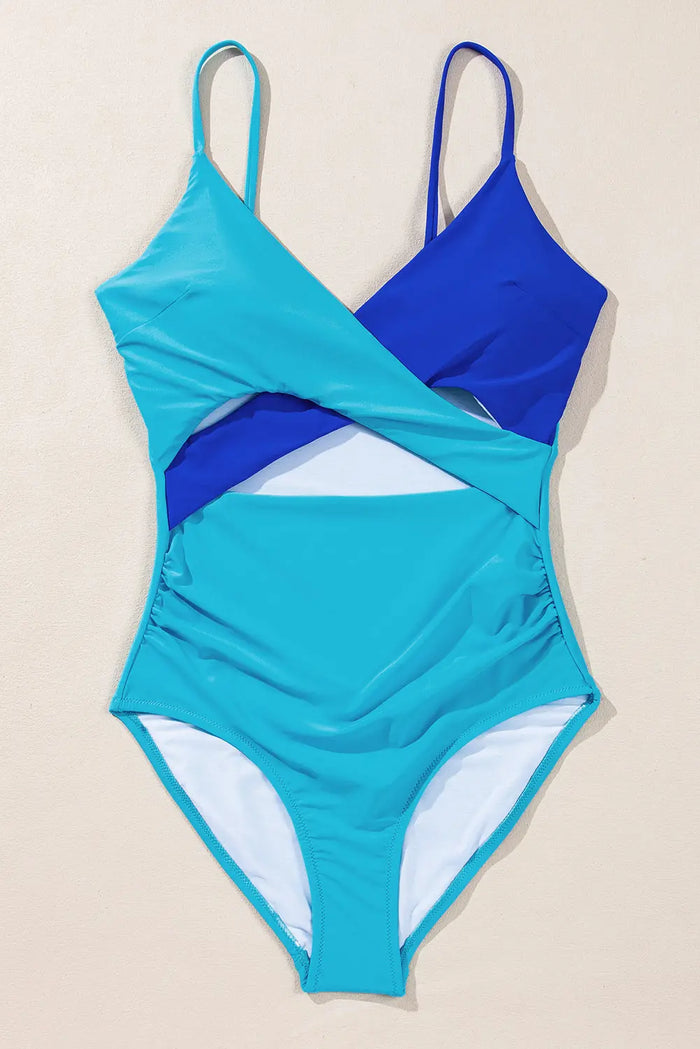 Crossover Colourblock Cutout One Piece Swimsuit - Swimwear/One