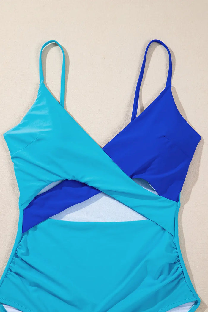 Crossover Colourblock Cutout One Piece Swimsuit - Swimwear/One