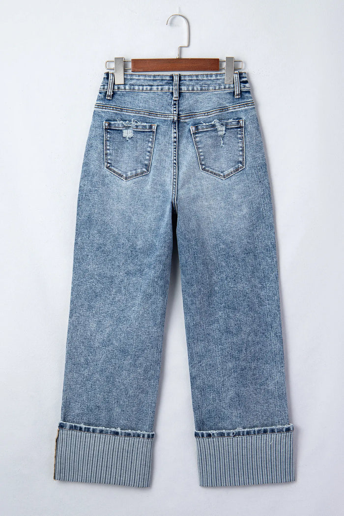 Cuffed Straight Loose Jeans