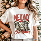 Cute Meowy Christmas T-Shirt, Baby Cat In Santa Hat Holiday Tee T-Shirts OrnamentallyYou