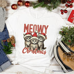 Cute Meowy Christmas T-Shirt, Baby Cat In Santa Hat Holiday Tee T-Shirts OrnamentallyYou White XS