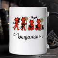 Cute Red Devils and Cats Personalized Mug, Vintage Halloween Gift with Custom Name Personalized Ceramic Mug OrnamentallyYou White - Black Customized