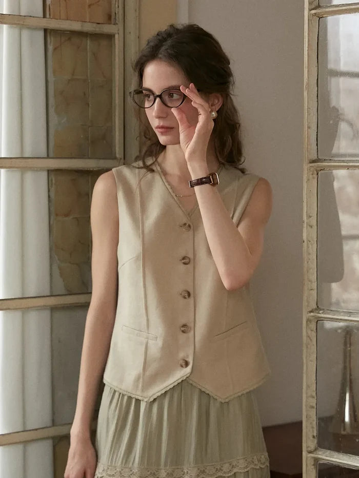 Dana V-Neck Linen Vest