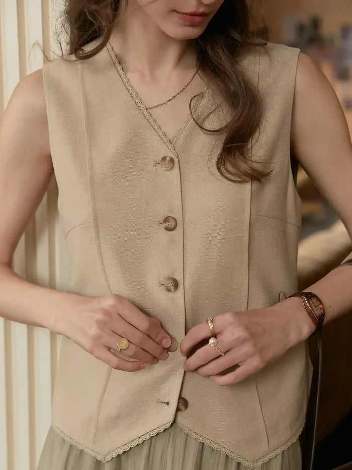 Dana V-Neck Linen Vest