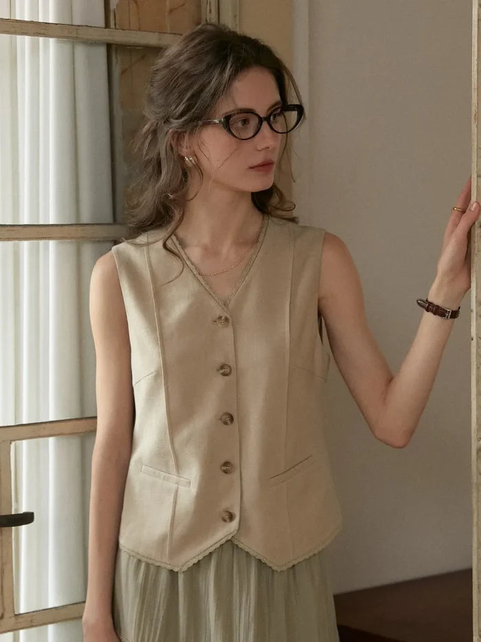 Dana V-Neck Linen Vest