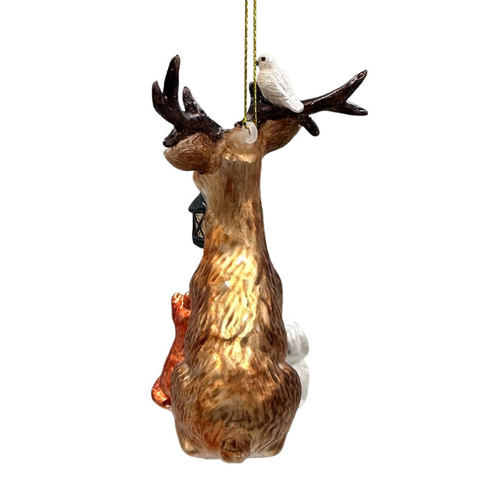 Deer with Lantern Glass Christmas Ornament, Woodland Animal Tree Decor Glass Ornament OrnamentallyYou