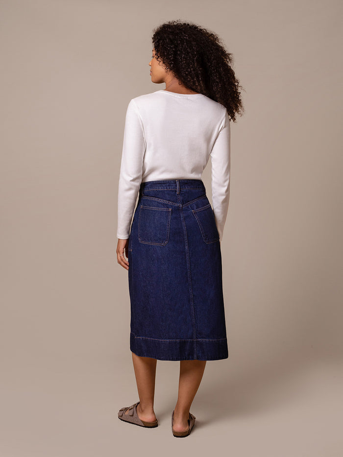 Denim A Line Midi Skirt