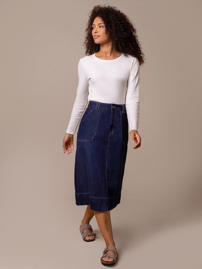 Denim A Line Midi Skirt