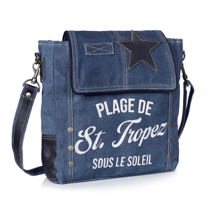 DENIM CANVAS FLAP CROSSBODY BAG