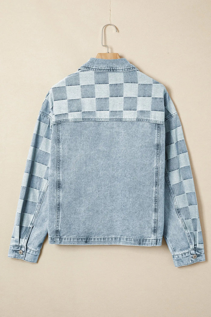 Denim Checkered Pattern Patchwork Casual Jacket - Outerwear/Denim jackets