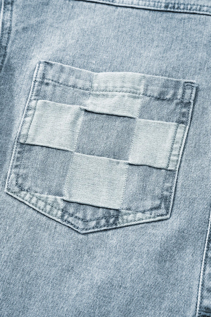 Denim Checkered Pattern Patchwork Casual Jacket - Outerwear/Denim jackets