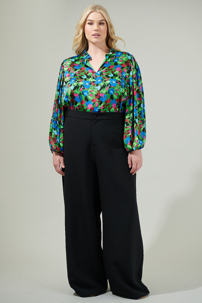 Destine Floral Hathaway Split Neck Long Sleeve Blouse Curve