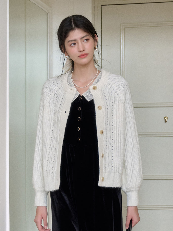 Destiny Round Neck Ribbed Wool Cardigan