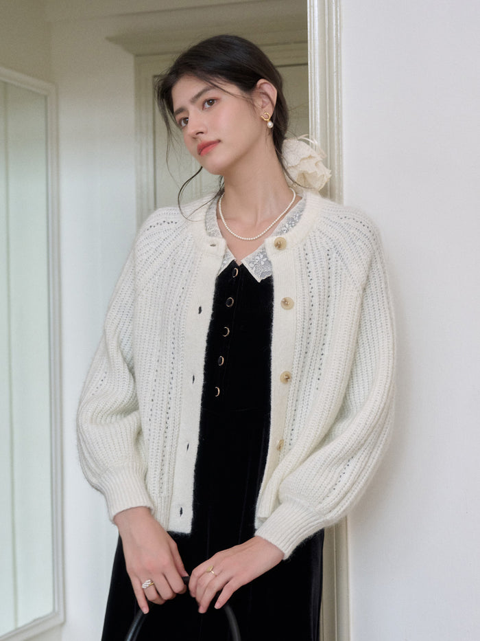Destiny Round Neck Ribbed Wool Cardigan