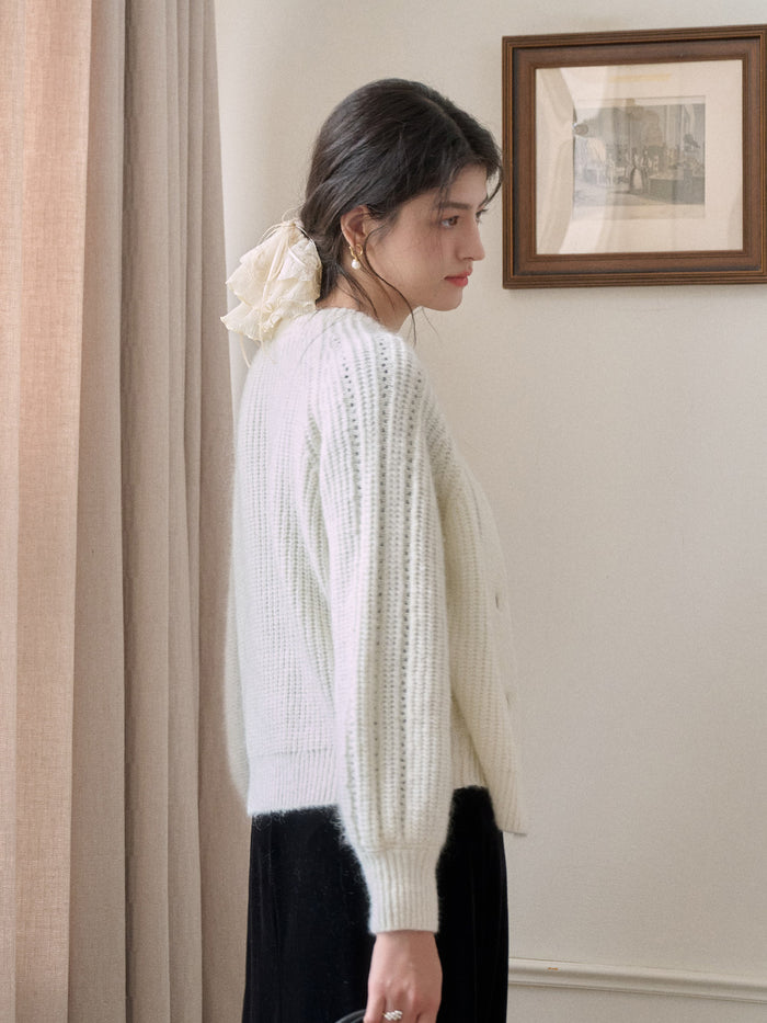 Destiny Round Neck Ribbed Wool Cardigan