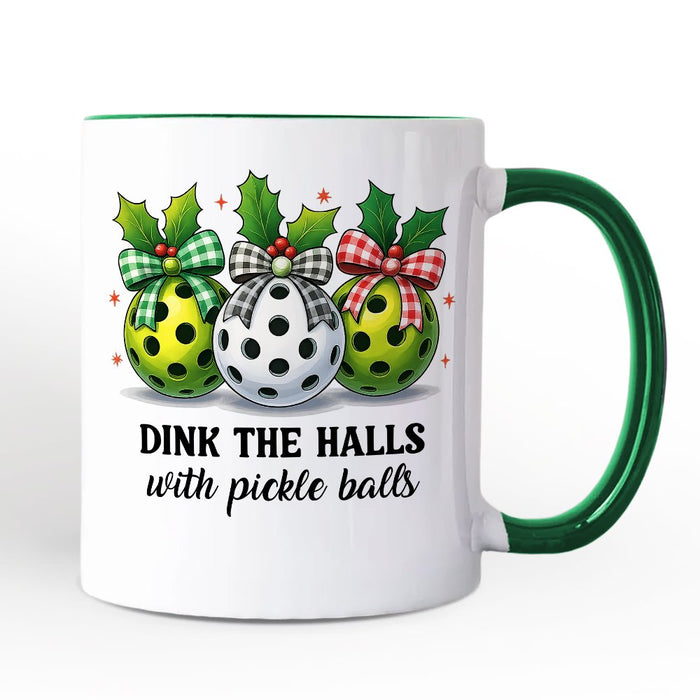Dink The Halls with Pickle Balls Personalized Mug, Funny Christmas Gift with Custom Name Personalized Ceramic Mug OrnamentallyYou White - Black Non-Custom