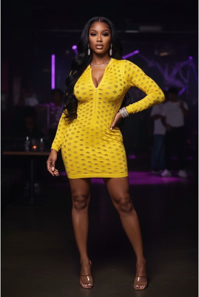 Distress Over Stress - Long Sleeve Distress Detail Mini Dress