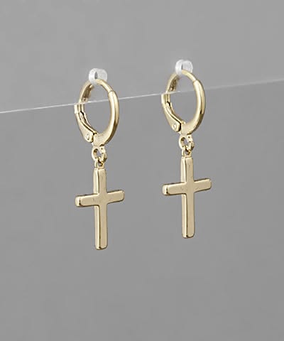 Divine Dangle Cross Huggie Hoop Earrings