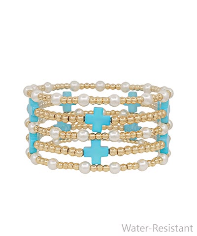 Stack of beaded bracelets with turquoise