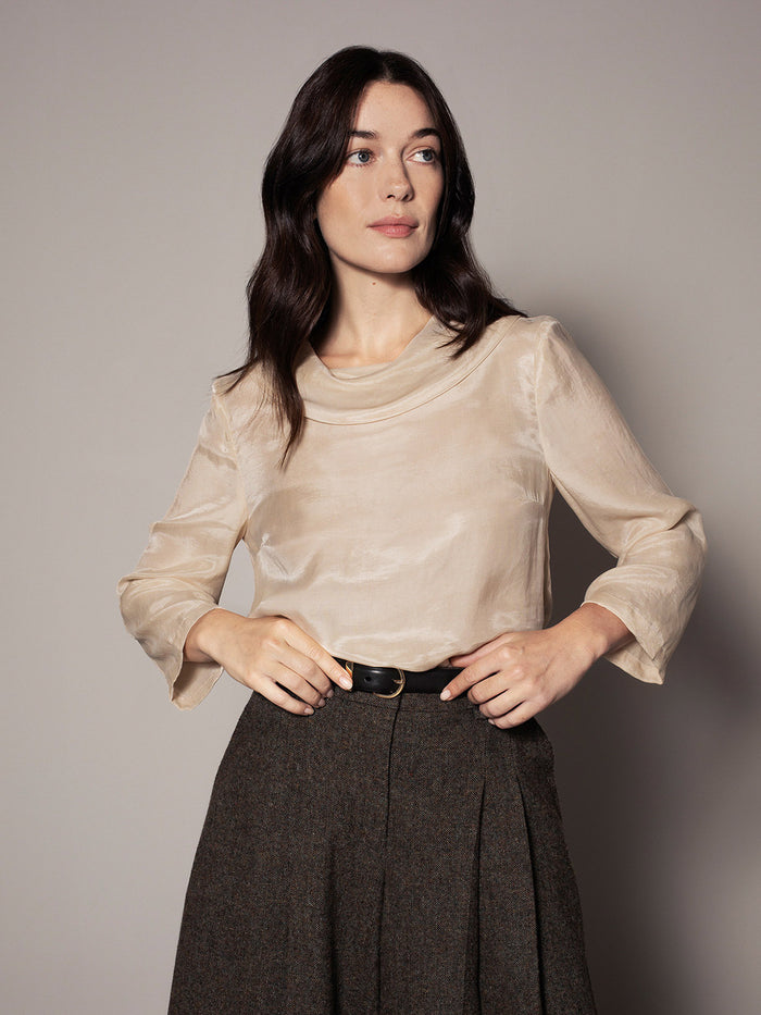 Drape Cowl Neck Satin Top