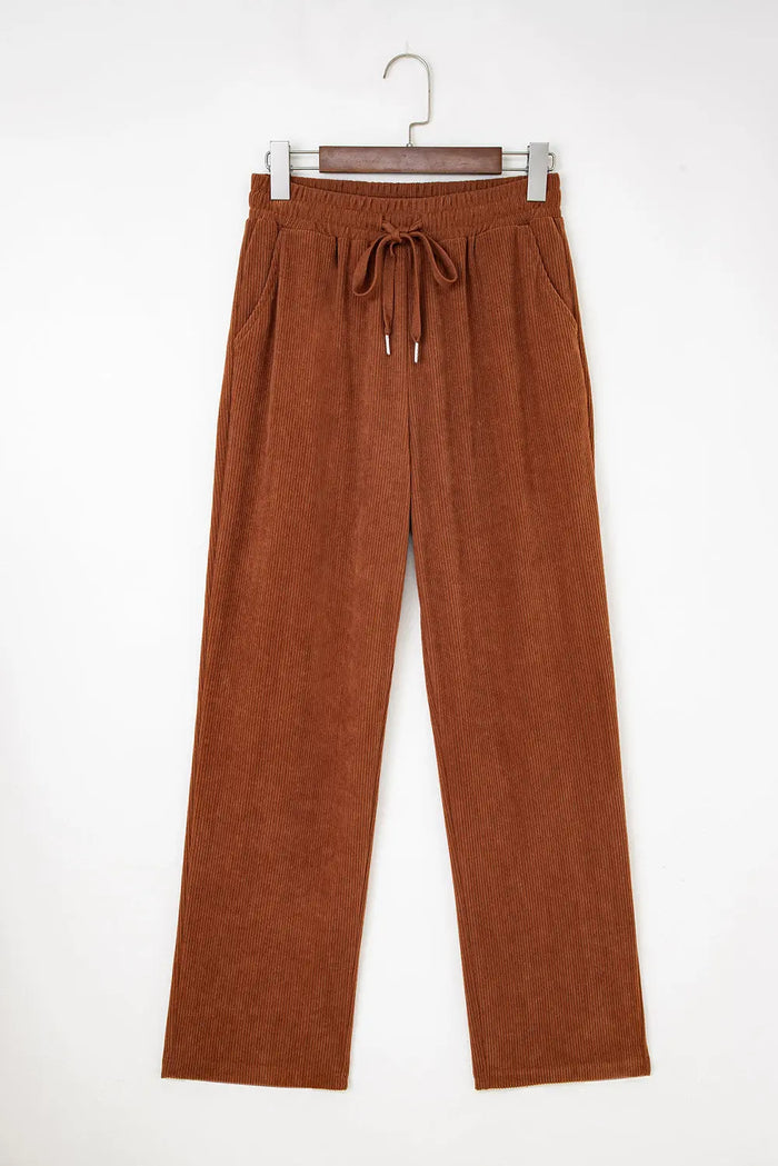 Drawstring Elastic Waist Casual Soft Corduroy Pants - Bottoms/Pants & Culotte