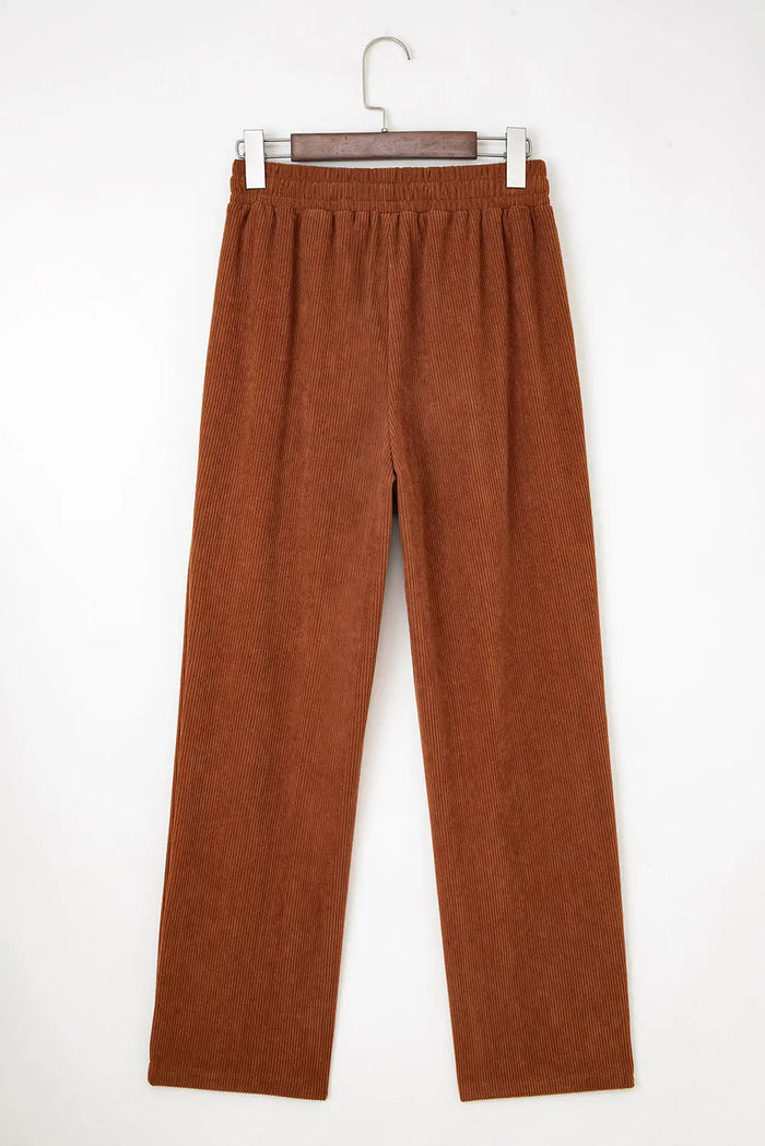 Drawstring Elastic Waist Casual Soft Corduroy Pants - Bottoms/Pants & Culotte