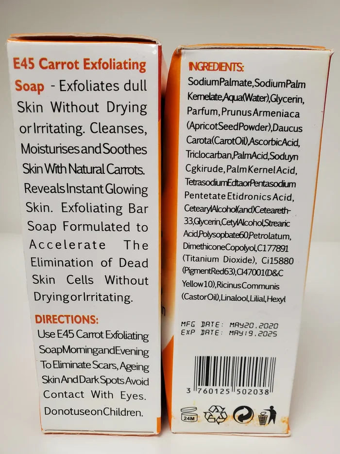 E45 3X CARROT WHITENING PURIFYING & EXFOLIATING SOAP
