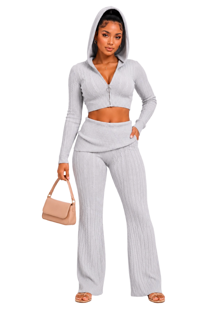 Easily Adored - Cable Knit Sweater Pants Set