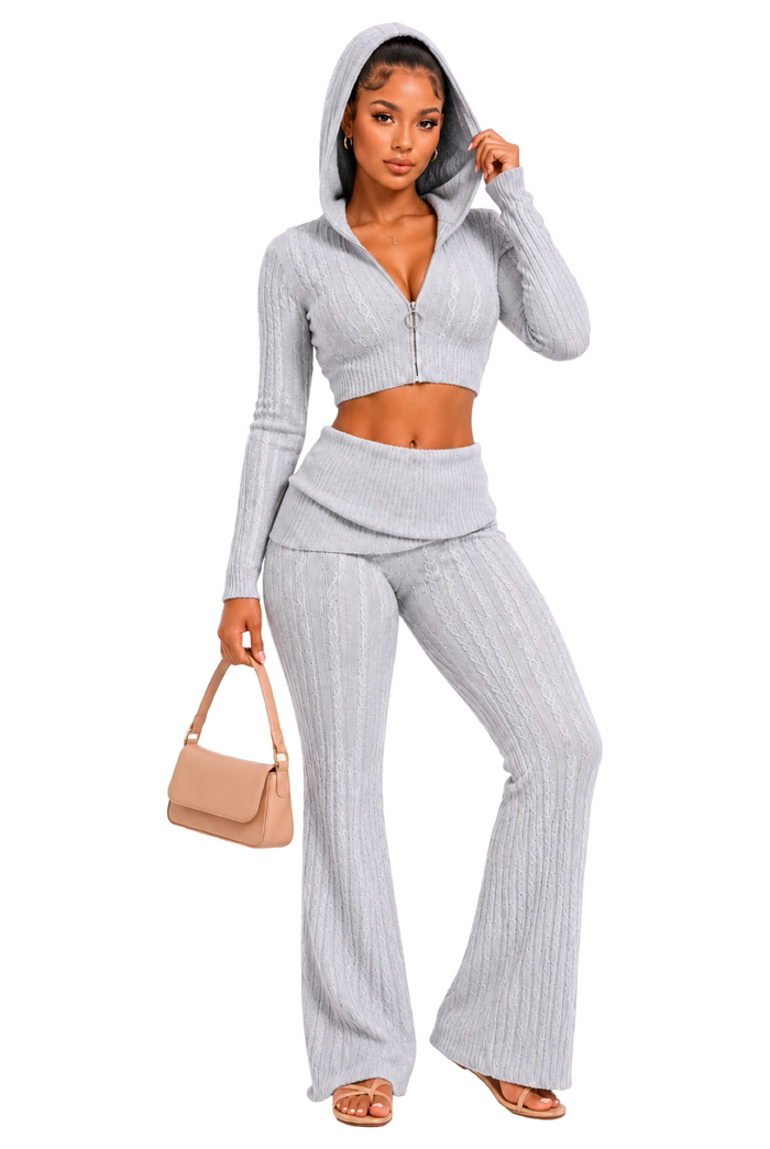 Easily Adored - Cable Knit Sweater Pants Set
