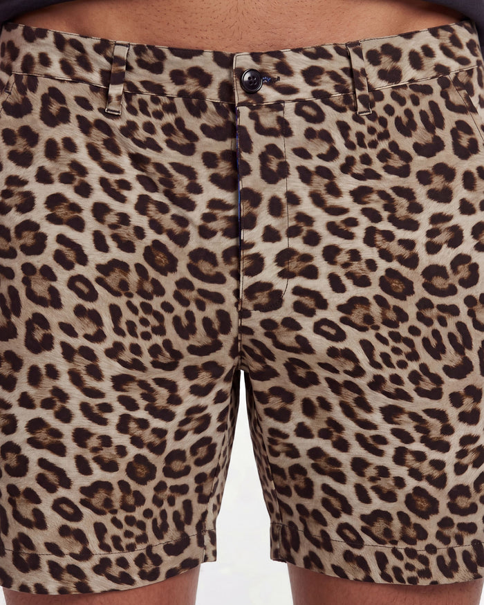 EDWARD LEOPARD BROWN MENS FLAT FRONT SHORT