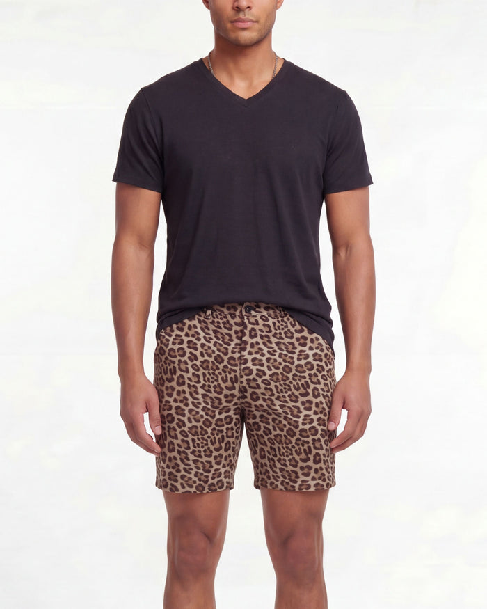 EDWARD LEOPARD BROWN MENS FLAT FRONT SHORT