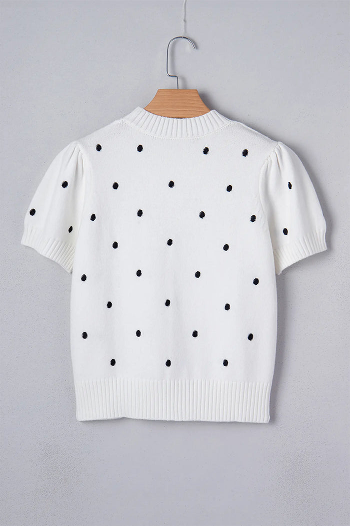 Elegant Polka Dot Bubble Short Sleeve Sweater