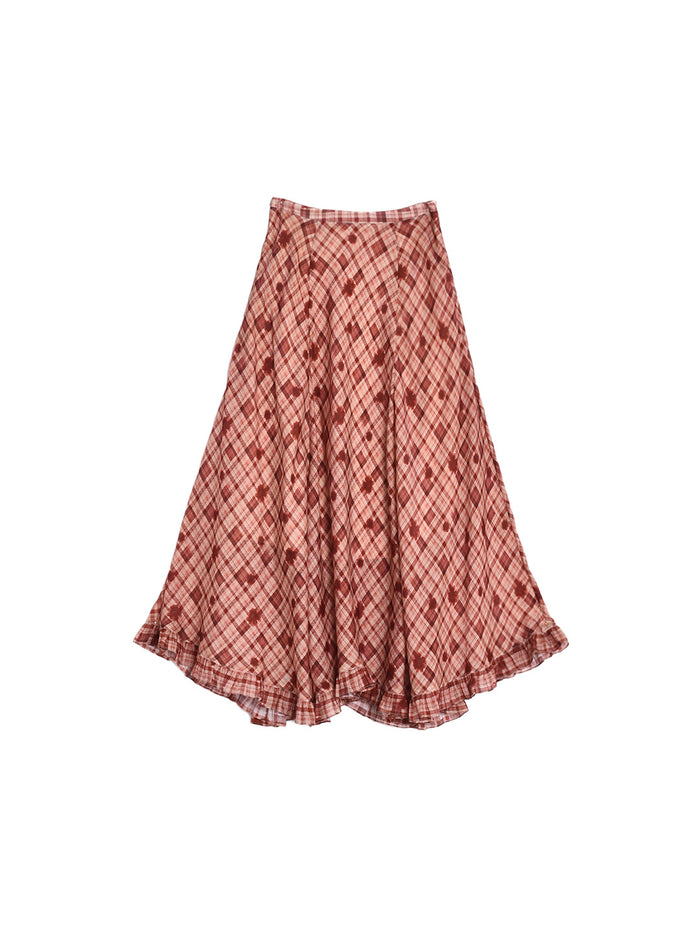 Elena Wave Edge Plaid Skirt