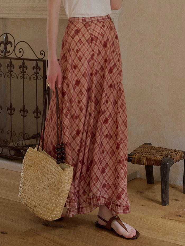 Elena Wave Edge Plaid Skirt